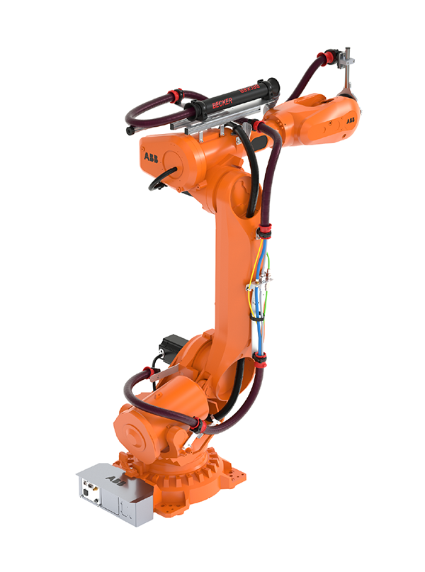 Leere Dresspack-Plattform auf einem orangefarbenen Roboterarm, Rendering