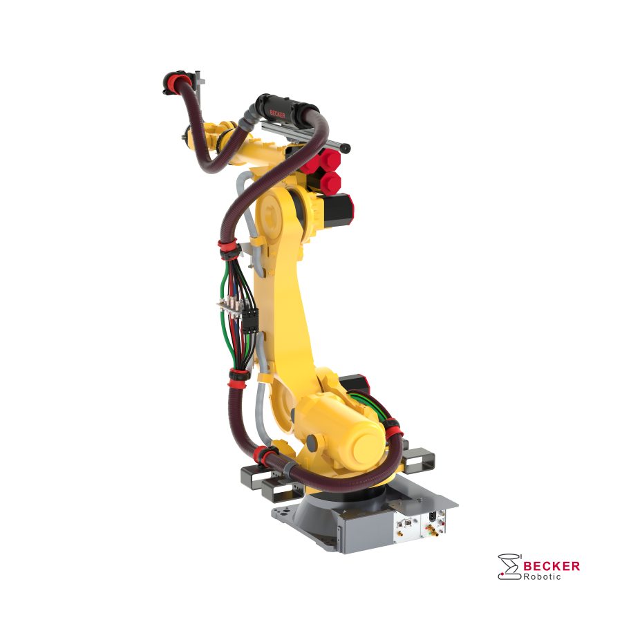 FANUC-Roboter mit komplettem Becker-Dresspack — Studio-Render