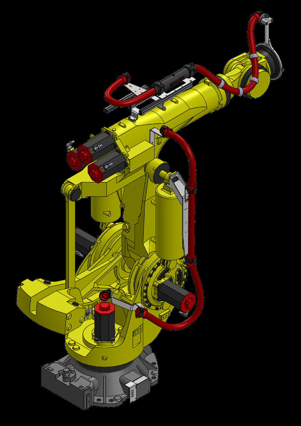 Render de un robot FANUC con un dress pack de Becker
