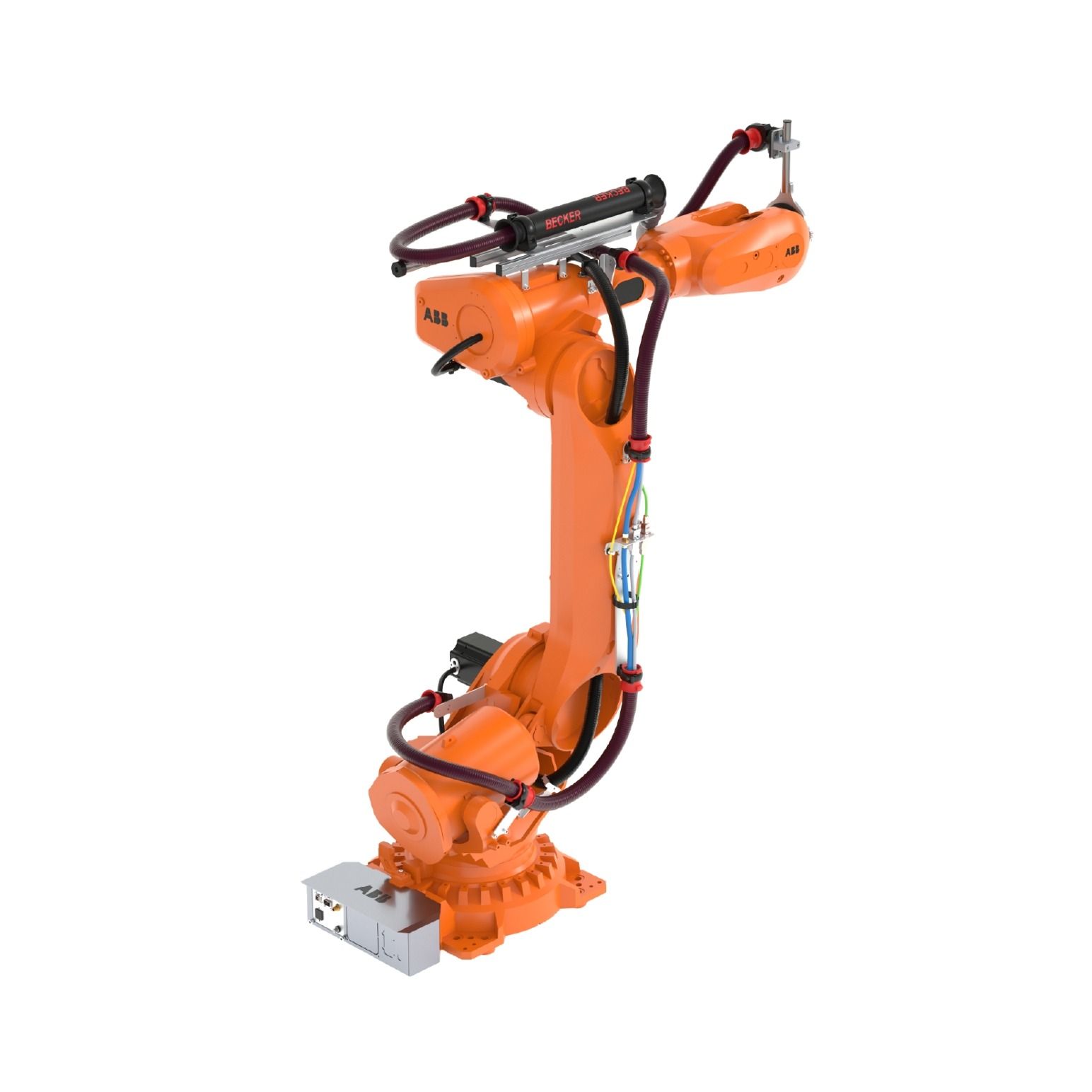 Empty dress pack routing platform on an ABB robot, render
