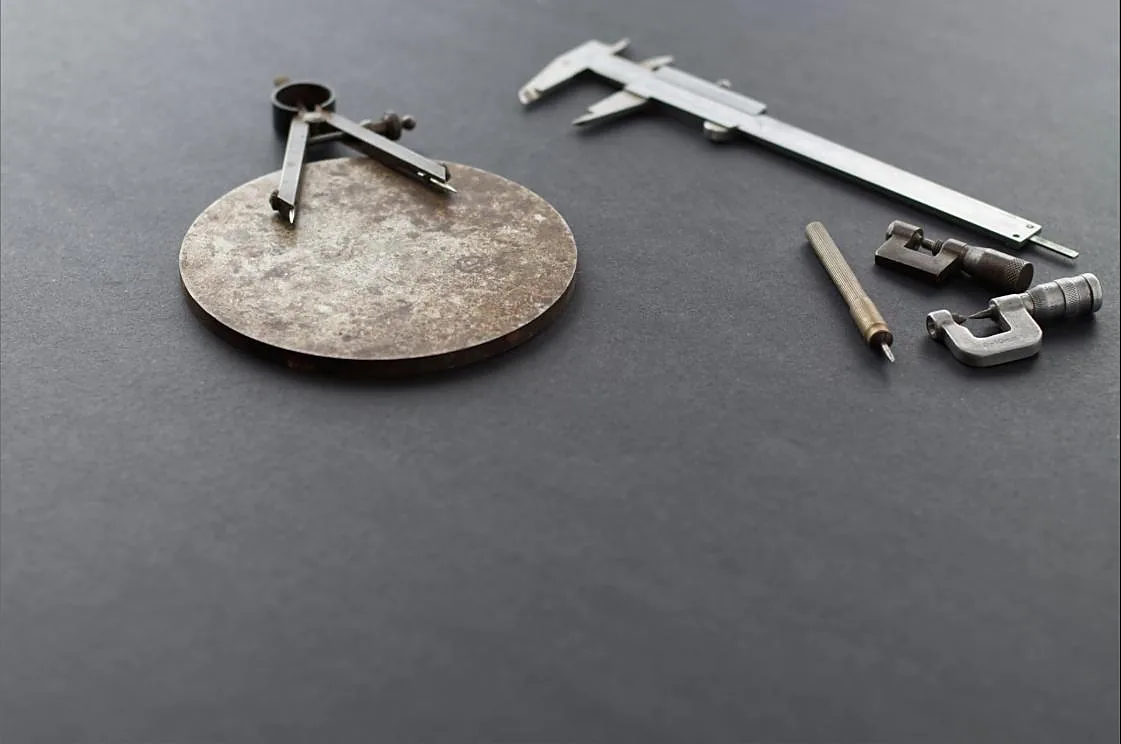 Precision measuring tools laid out for inspection