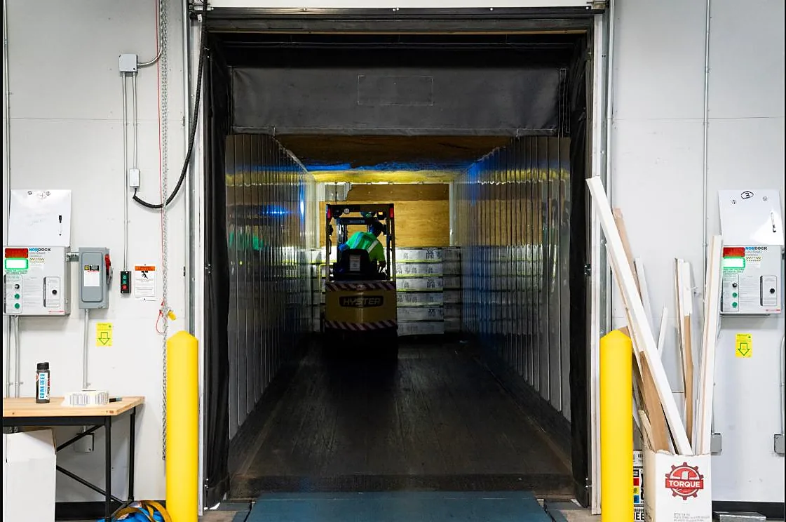 Forklift loading a truck at the loading dock